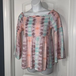 2. Torrid Tie Dye Off the shoulder or on, smocked top - PTP 17" - Length 23 1/2"